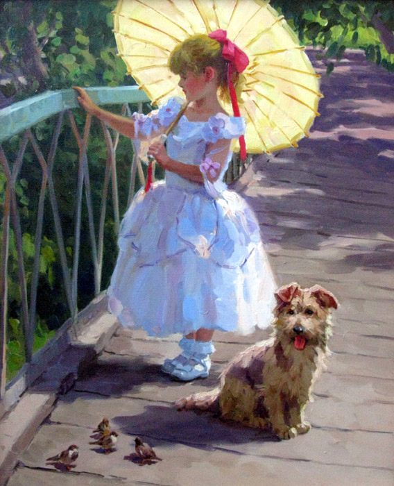 (image for) Handmade oil painting Copy paintings of famous artists Balakshin's painting art,on small bridge - Click Image to Close